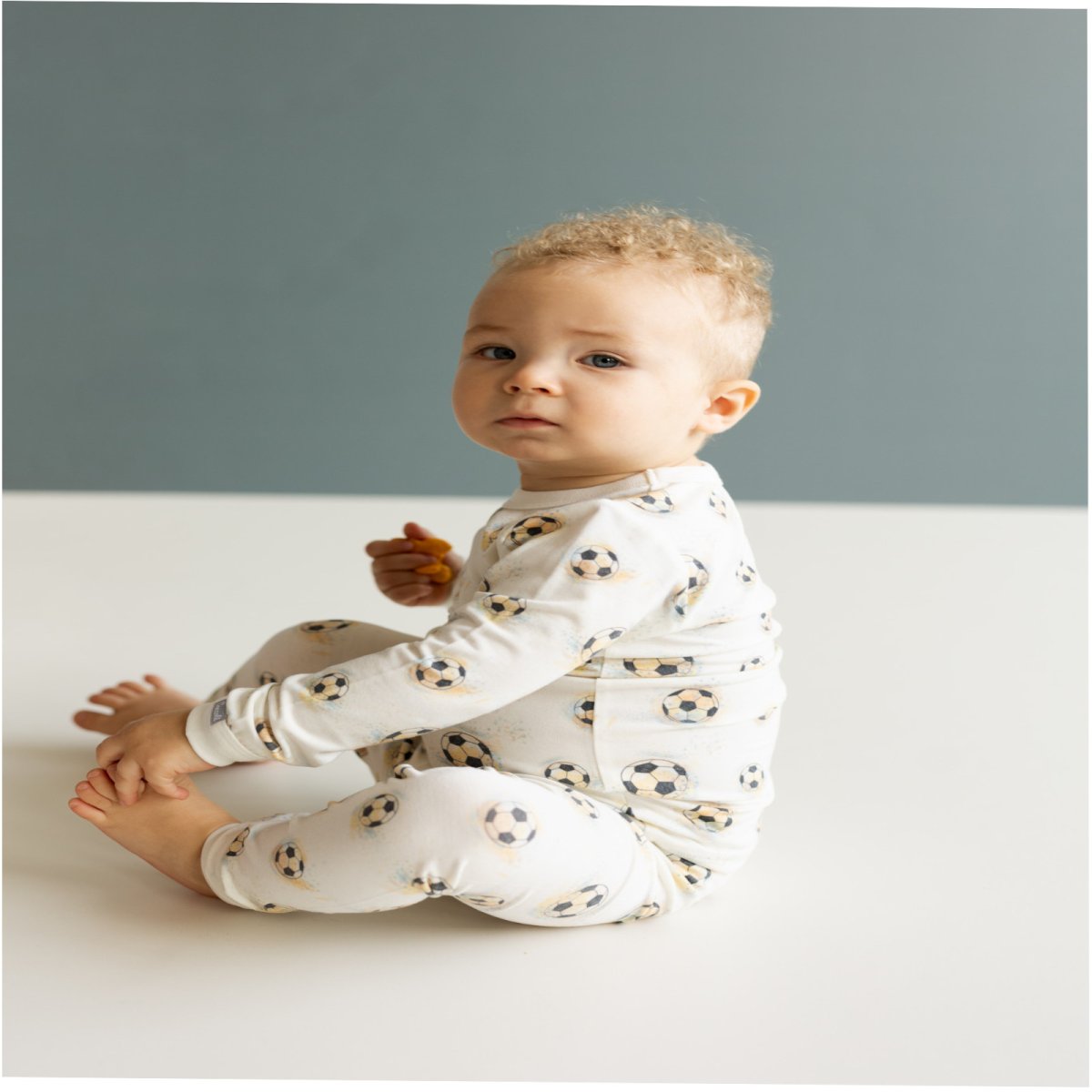 Modal Zipper Footie - Soccer Balls On Cream