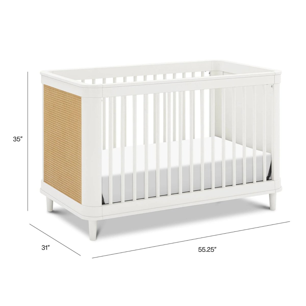 Marin with Cane 3-in-1 Convertible Crib - Warm White with Honey Cane