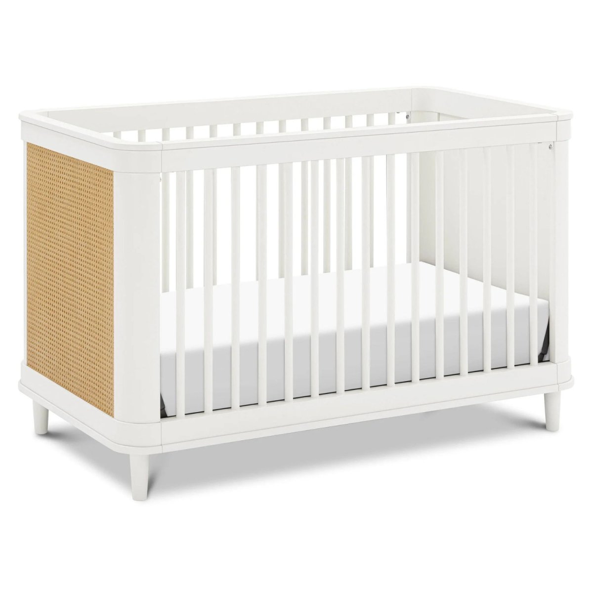 Marin with Cane 3-in-1 Convertible Crib - Warm White with Honey Cane