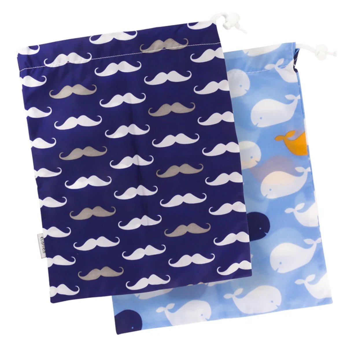 On the Go Wet Bag 2-PK  (1 large + 1 small) - Blue Whale/Navy Moustache