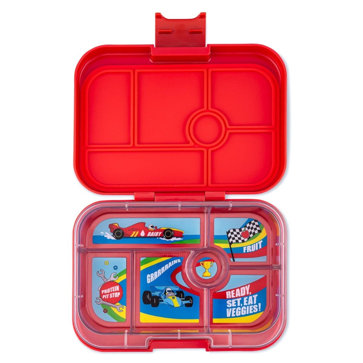 Original 6 Compartment - Roar Red with Race Cars Tray