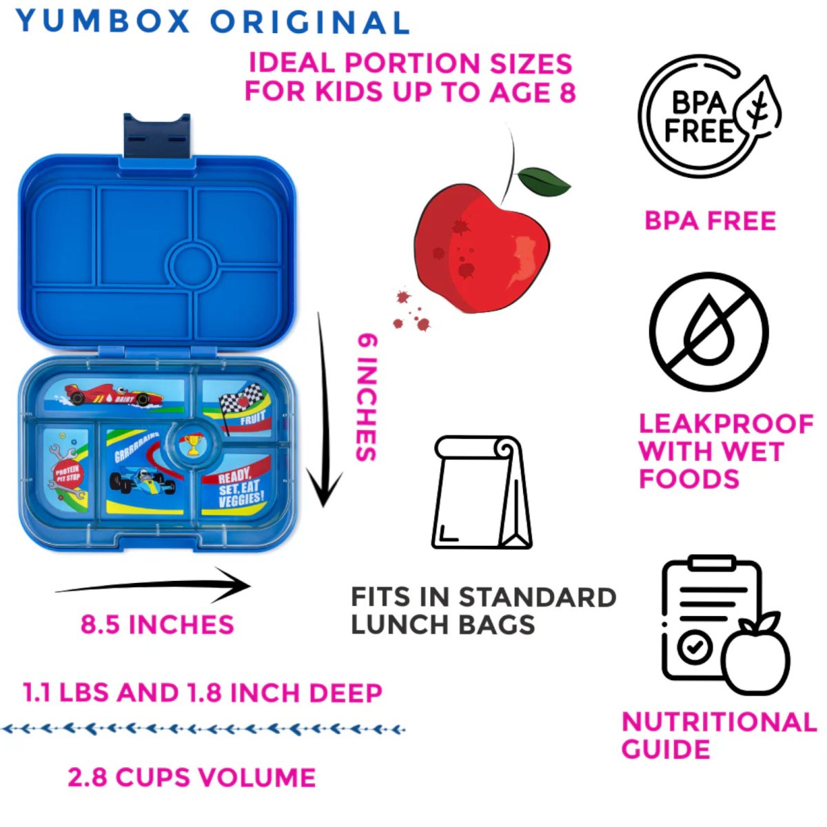 Original 6 Compartment - Surf Blue with Race Cars Tray