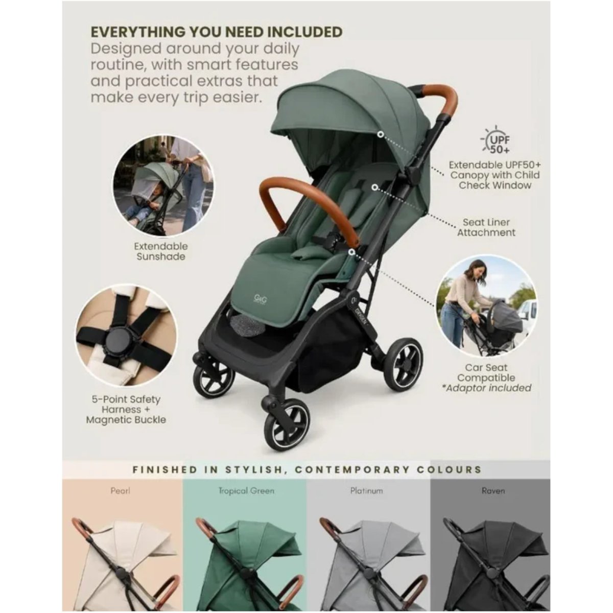 Oxygen V3 Stroller - Tropical Green