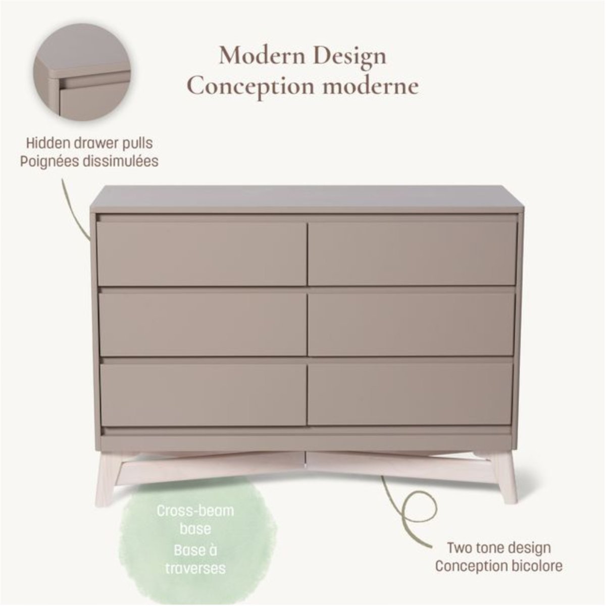 Pala 6-Drawer Dresser - Taupe/Whitewash