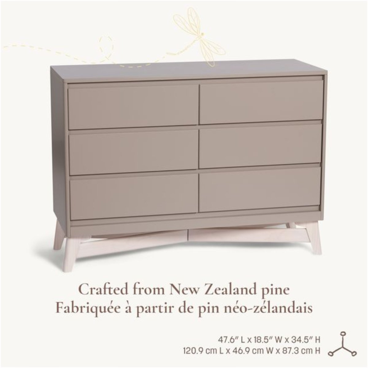 Pala 6-Drawer Dresser - Taupe/Whitewash