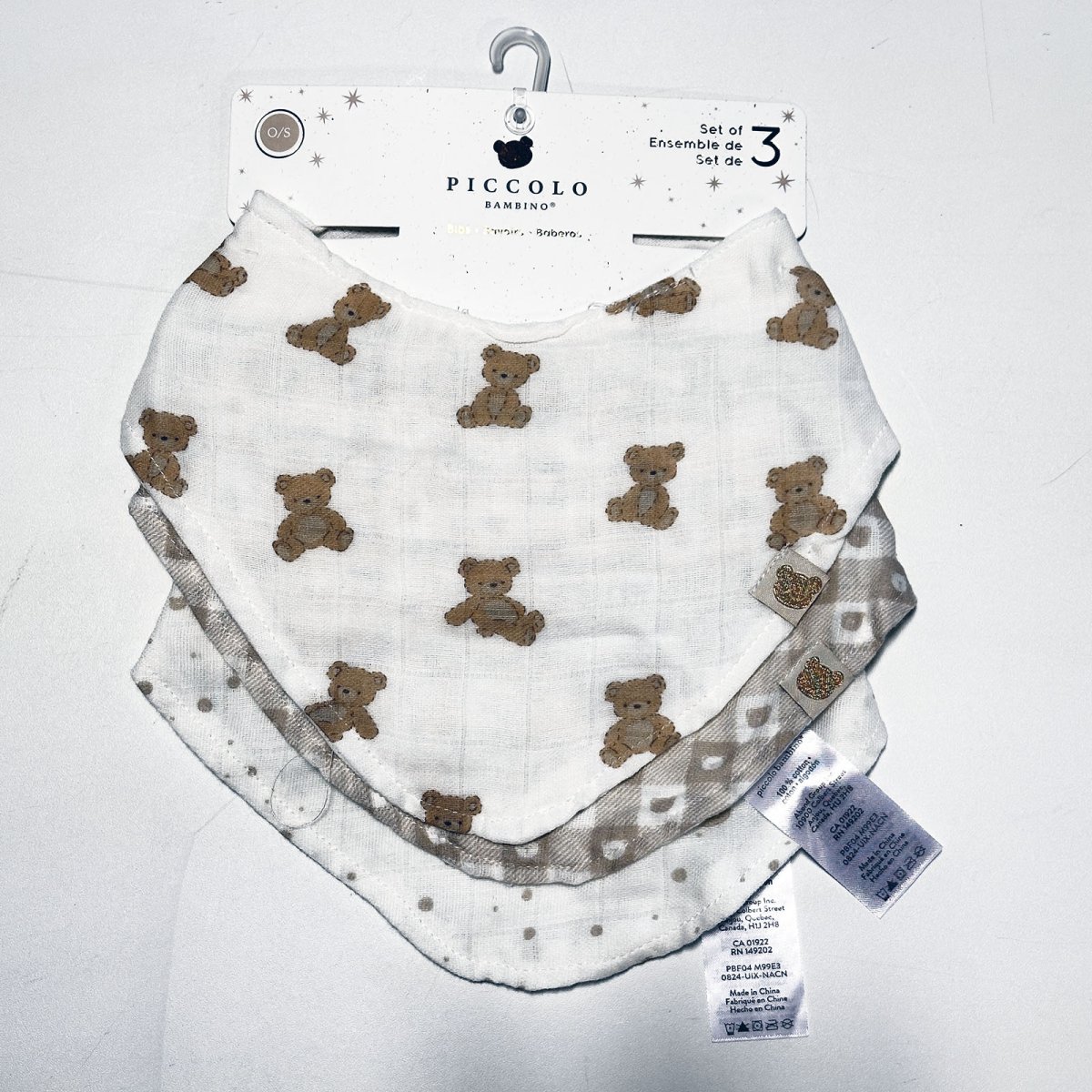 3 Pack Muslin Bandana Bibs - Beige