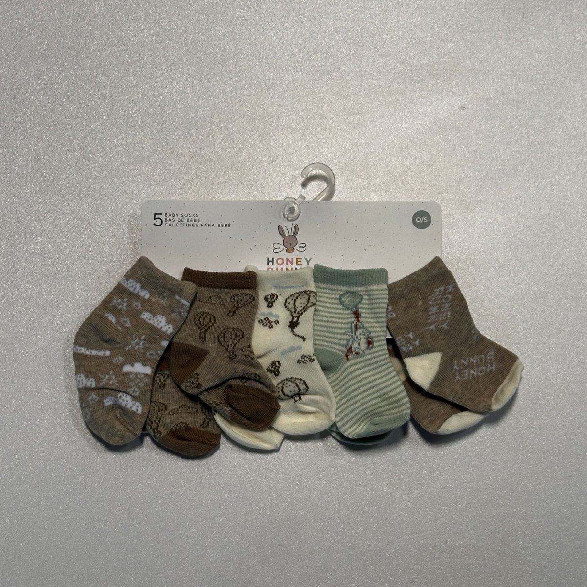 5 Pairs Socks Assorted Beige