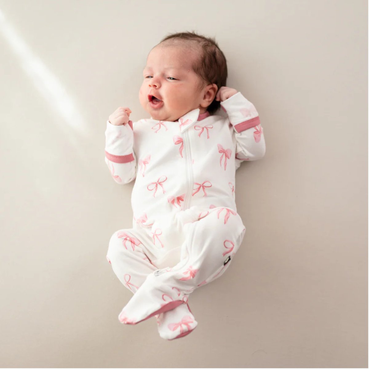 Printed Zippered Footie - Bow