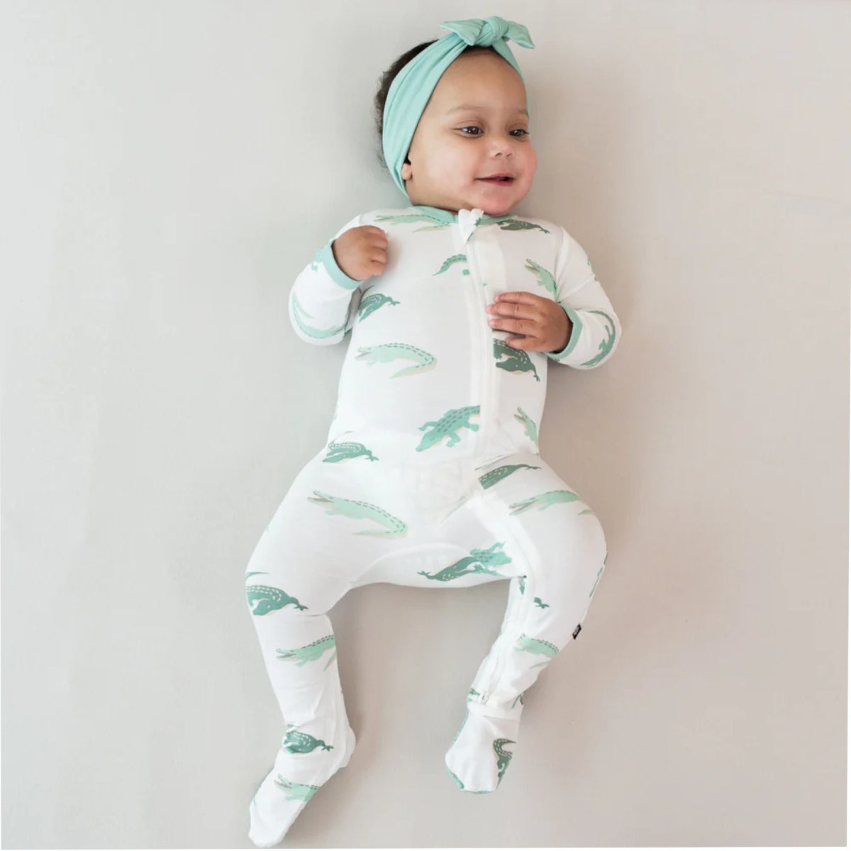 Printed Zippered Footie - Crocodile