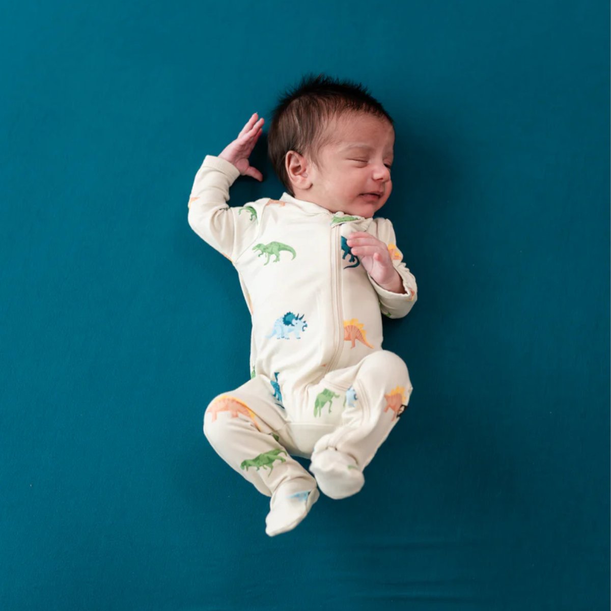 Printed Zippered Footie Preemie - Ecru Roar