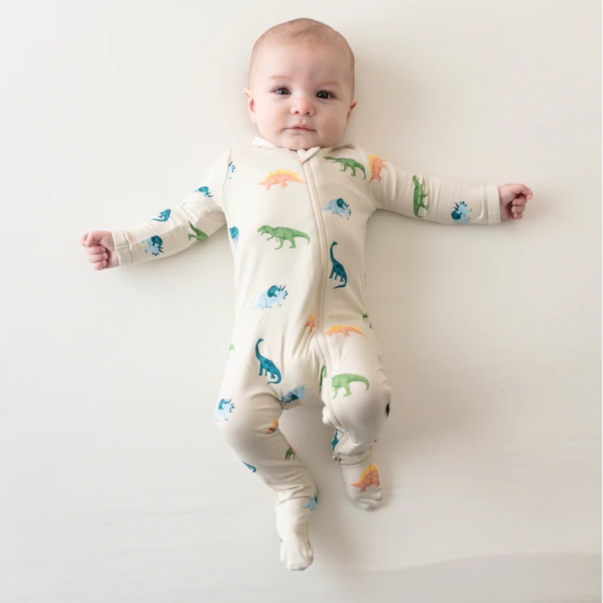 Printed Zippered Footie Preemie - Ecru Roar
