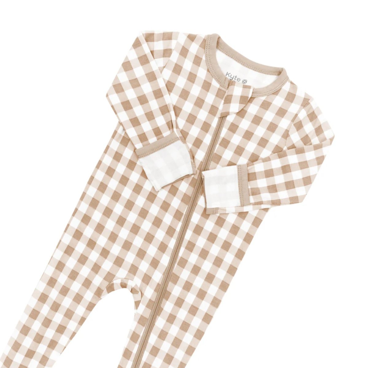 Printed Zippered Footie - Gingham Bisque