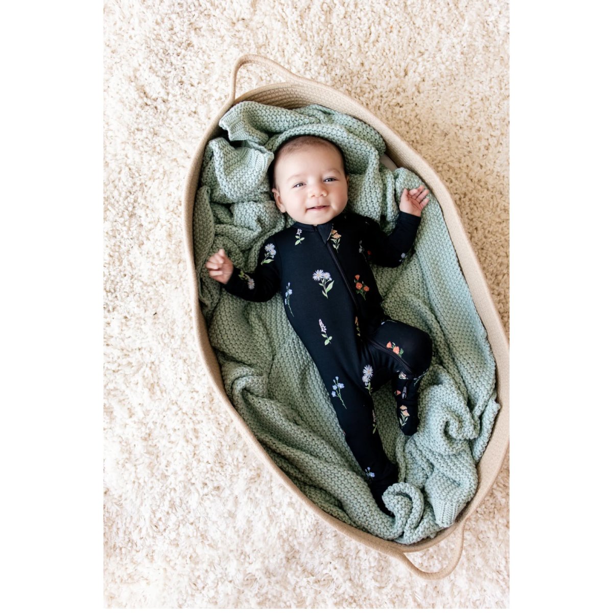 Printed Zippered Footie - Midnight Wildflower