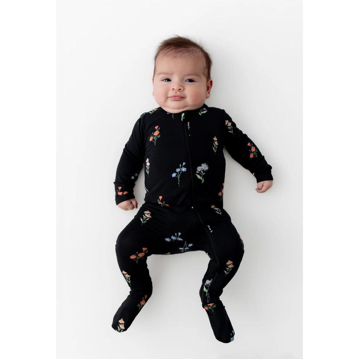 Printed Zippered Footie - Midnight Wildflower