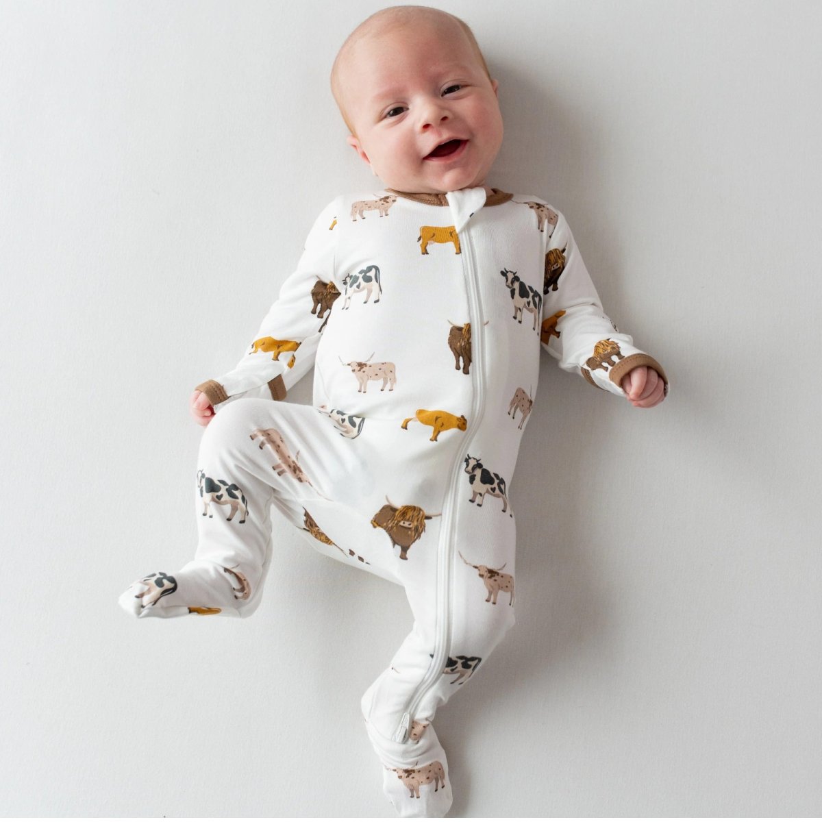 Printed Zippered Footie - Preemie Moo