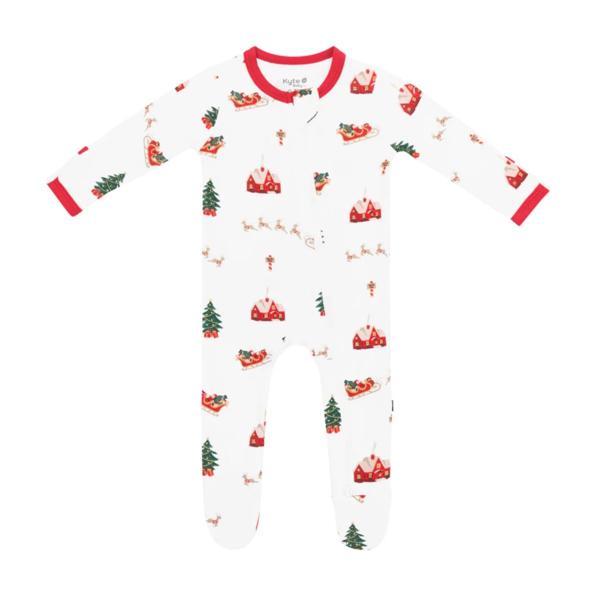 Printed Zippered Footie - Santa Sleigh