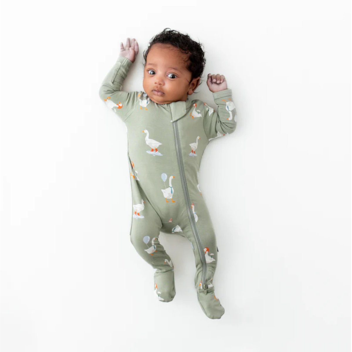 Printed Zippered Footie - Silly Goose