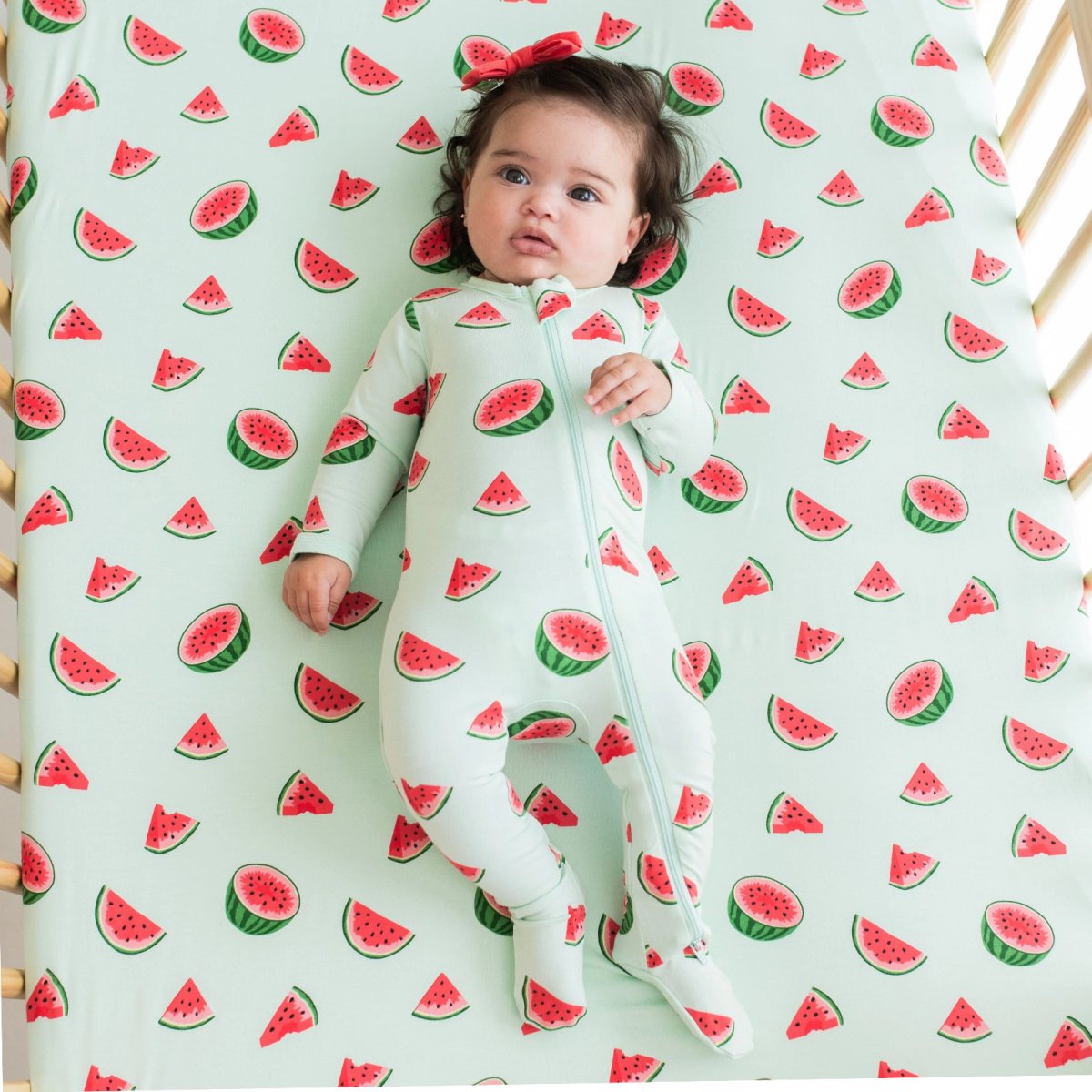 Printed Zippered Footie - Watermelon