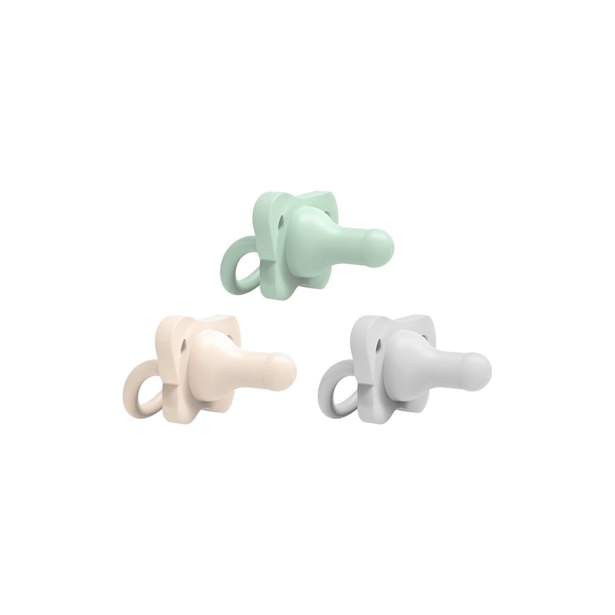 HappyPaci One-Piece Silicone Pacifier 3 Pack - Gray/Green/Ecru