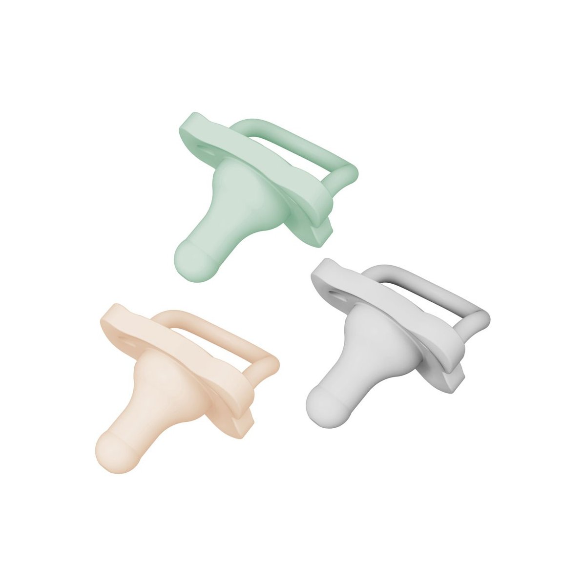 HappyPaci One-Piece Silicone Pacifier 3 Pack - Gray/Green/Ecru