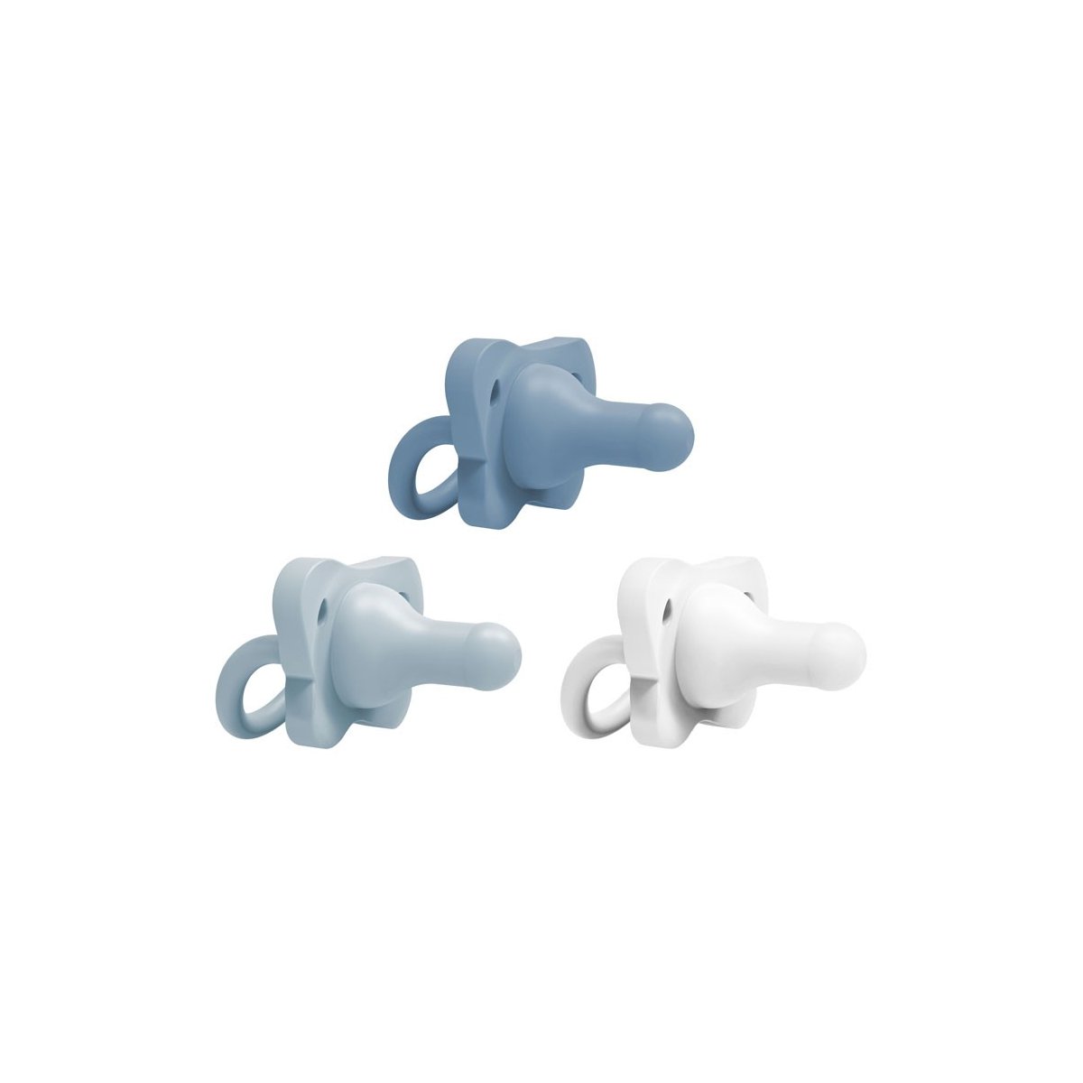 HappyPaci One-Piece Silicone Pacifier 3 Pack - Lt. Blue/Blue/White