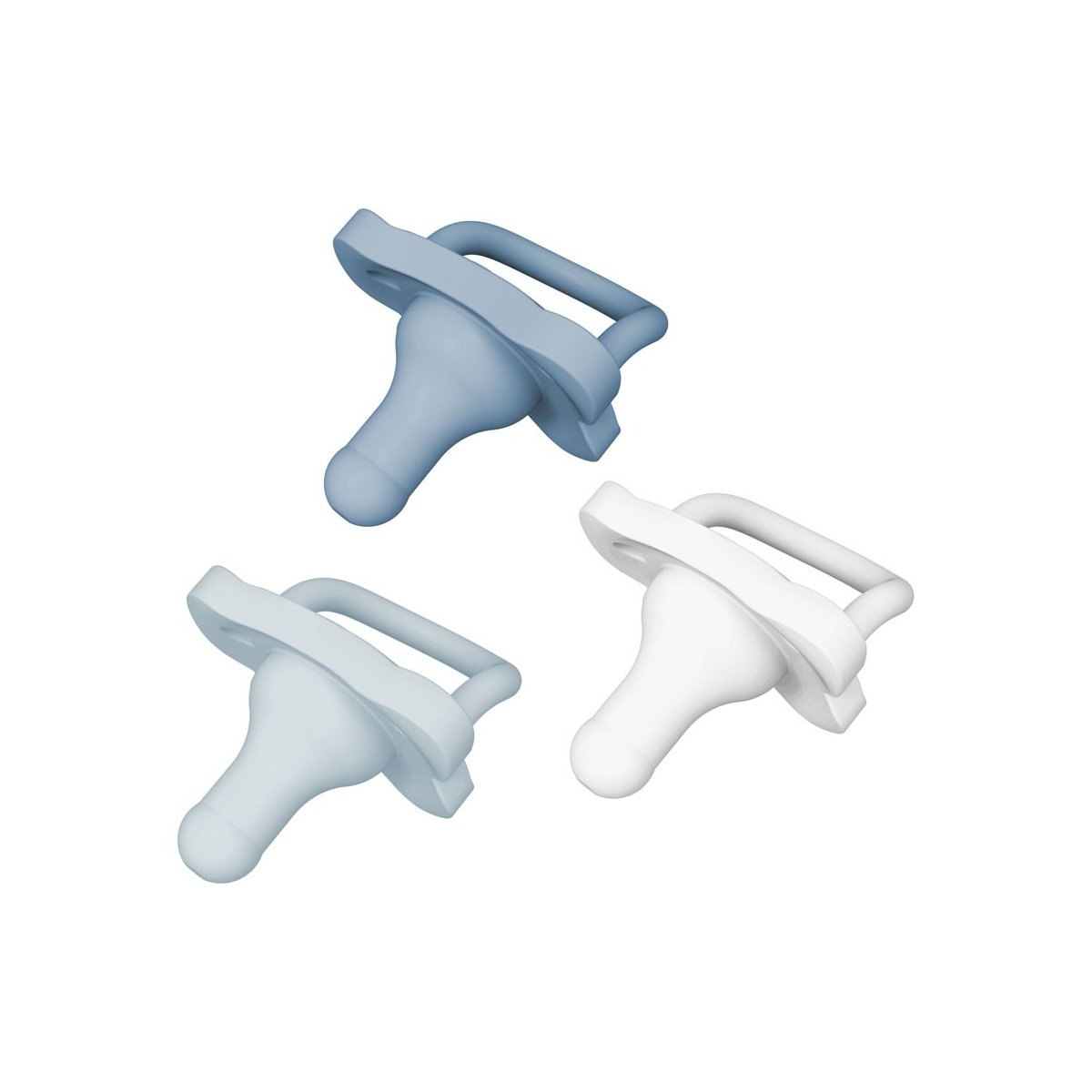 HappyPaci One-Piece Silicone Pacifier 3 Pack - Lt. Blue/Blue/White