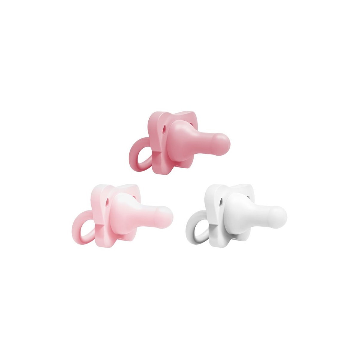 HappyPaci One-Piece Silicone Pacifier 3 Pack - Lt. Pink/Pink/White