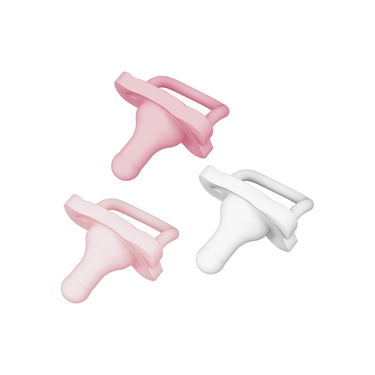 HappyPaci One-Piece Silicone Pacifier 3 Pack - Lt. Pink/Pink/White
