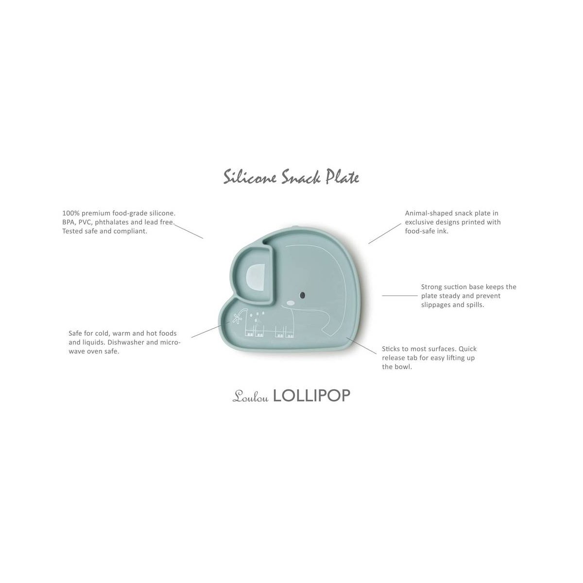 Silicone Snack Plate - Elephant/Blue