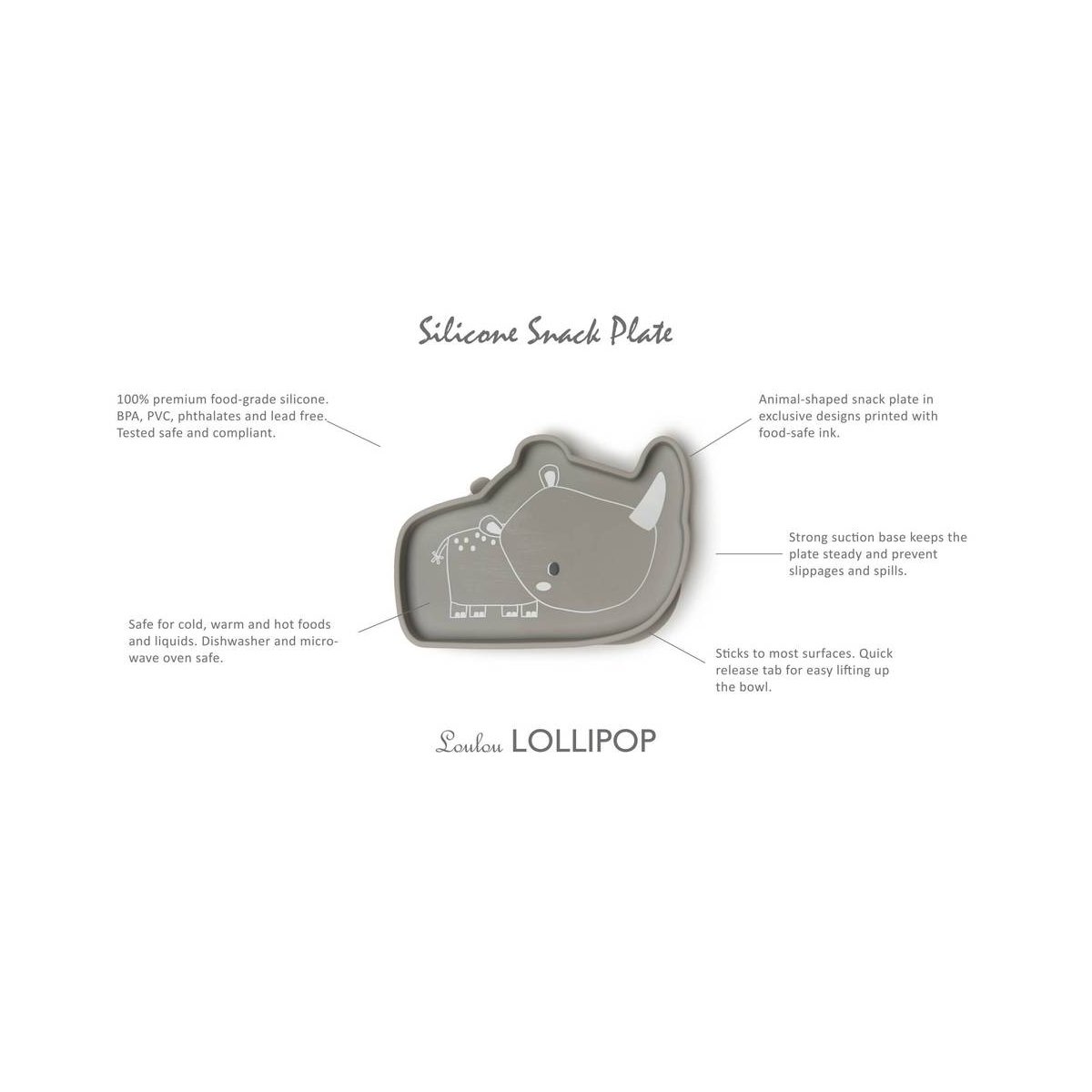 Silicone Snack Plate - Rhino/Silver Grey