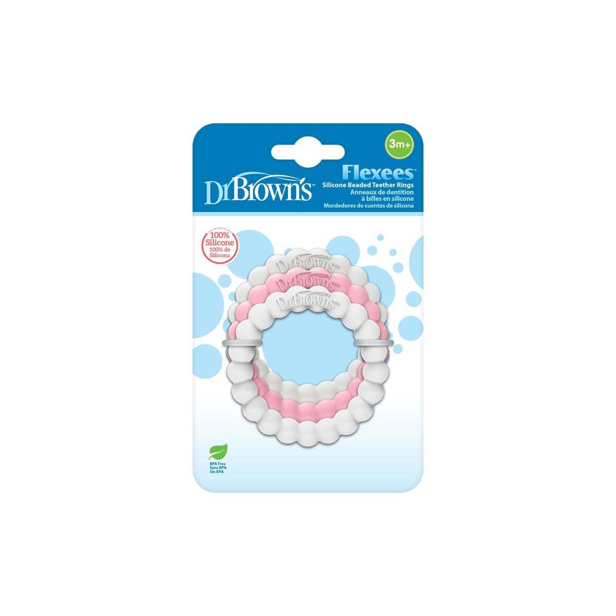 Beaded teether Rings - Gray/Pink/White