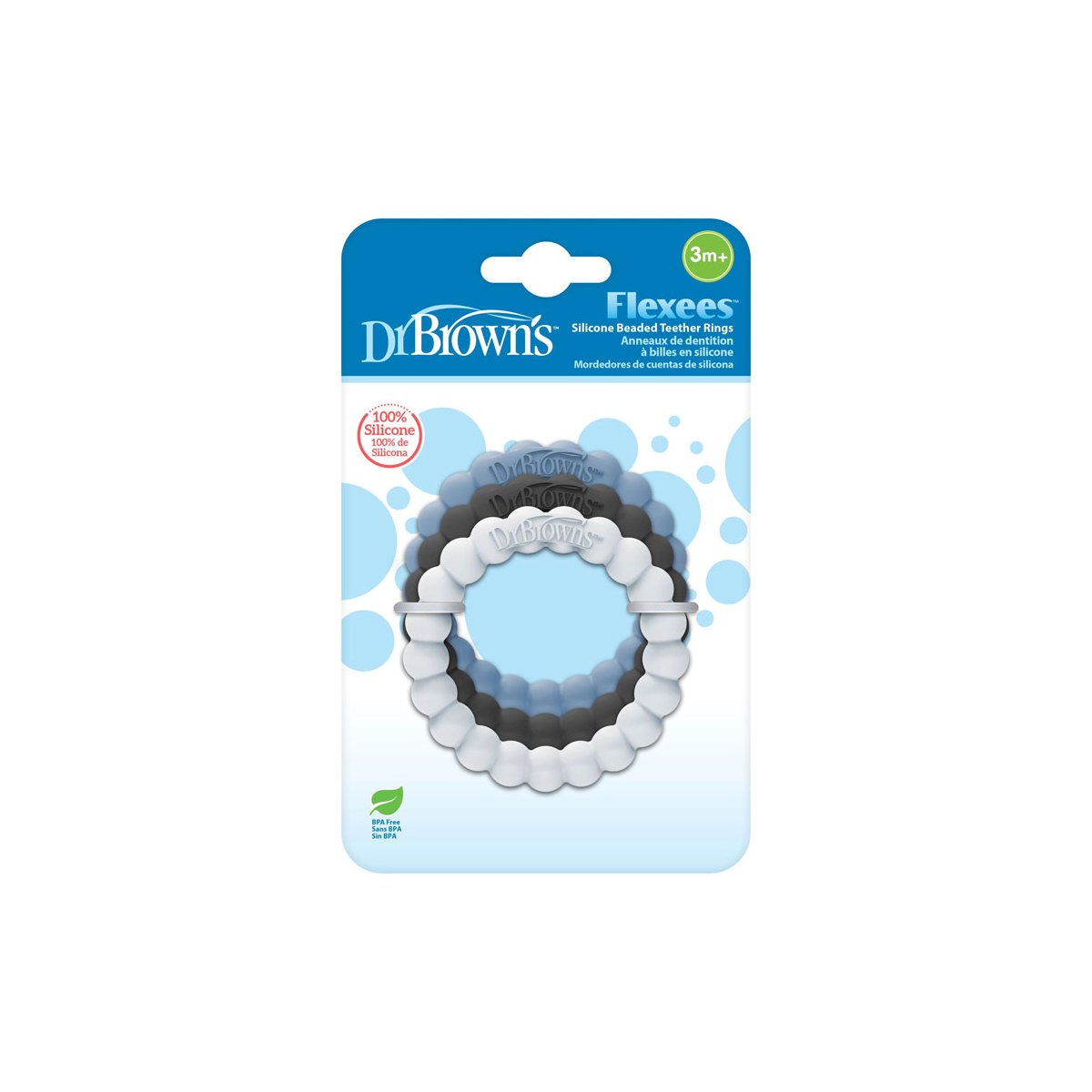 Beaded teether Rings - Blue/Black/Light Blue