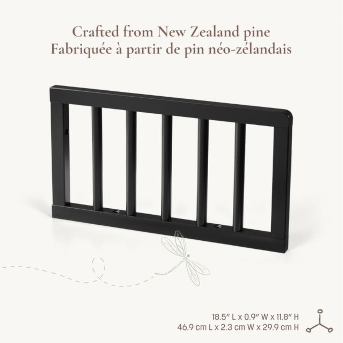 Toddler Guardrail (Spindle) Laurel Collection - Black