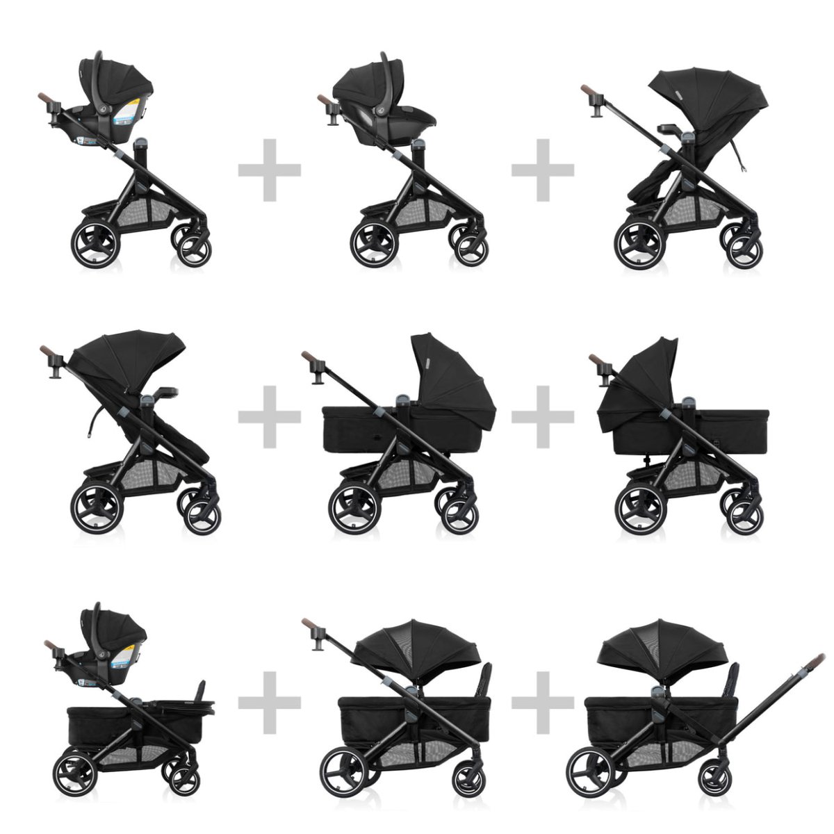 Transformer Stroller Wagon Travel System w/ LiteMax NXT Pitch Black