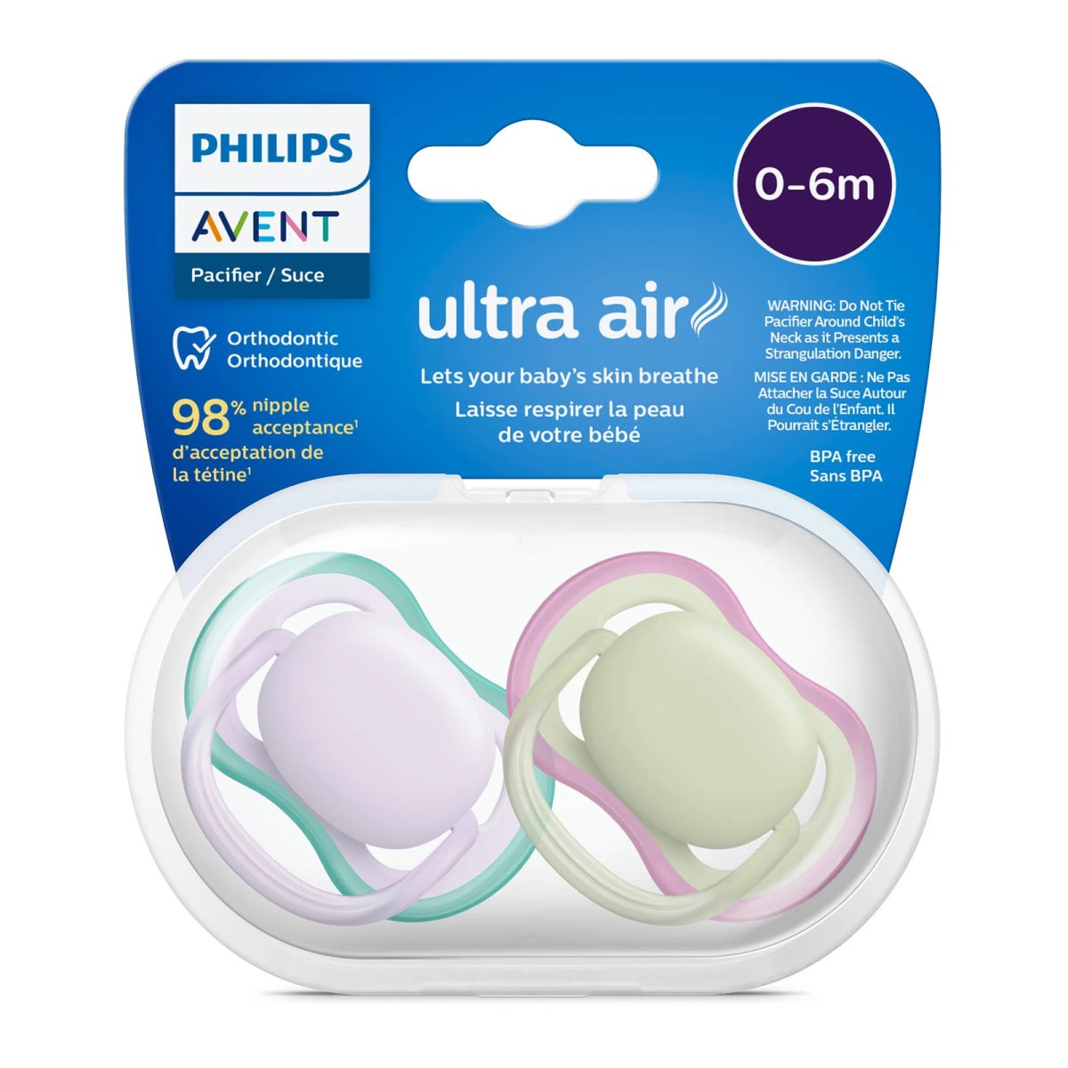 Ultra Air Pacifier 2 Pack - 0-6M Lilac/Green