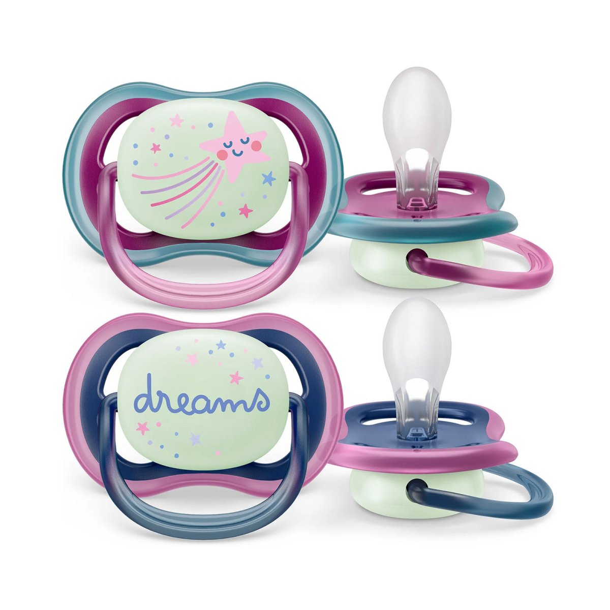 Ultra Air Pacifier Night 2 Pack - 6-18M - Star/Dream
