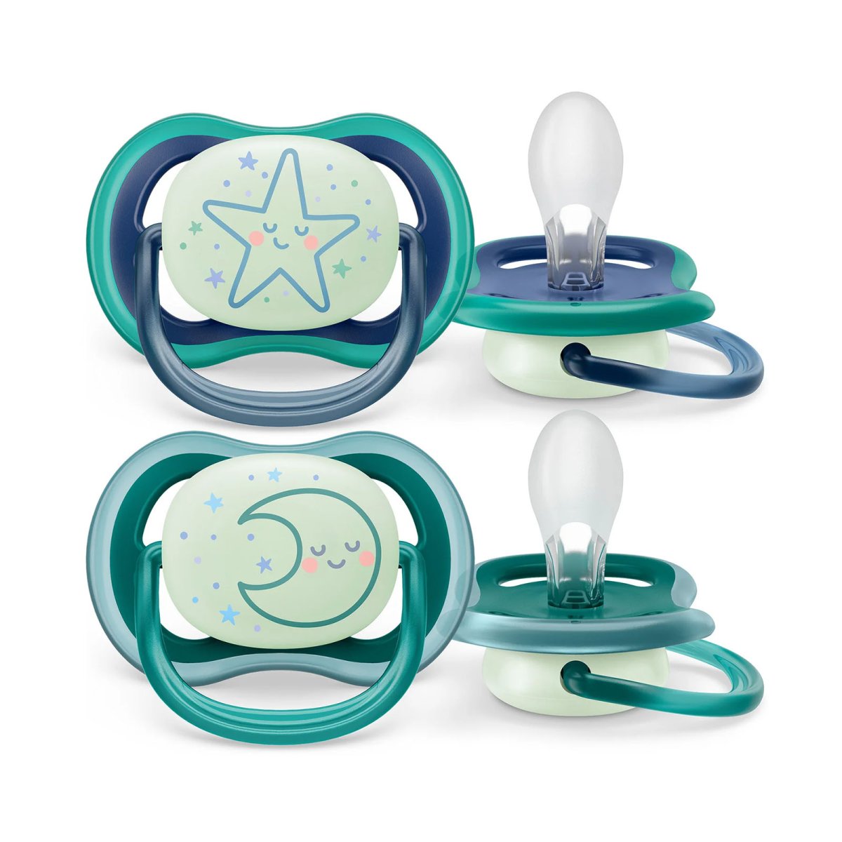 Ultra Air Pacifier Night 2 Pack - 6-18M - Star/Moon