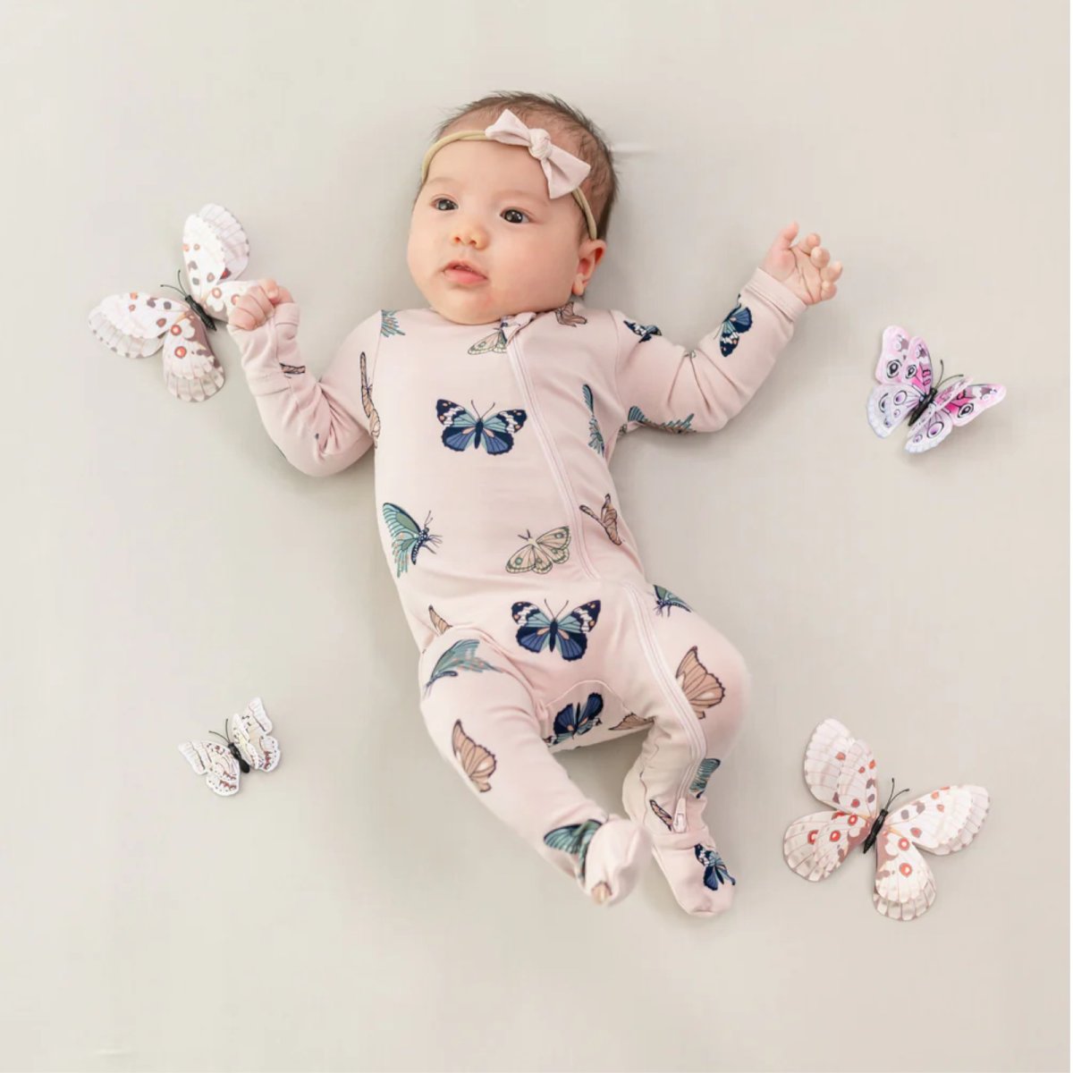 Zippered Footie - Blush Butterfly