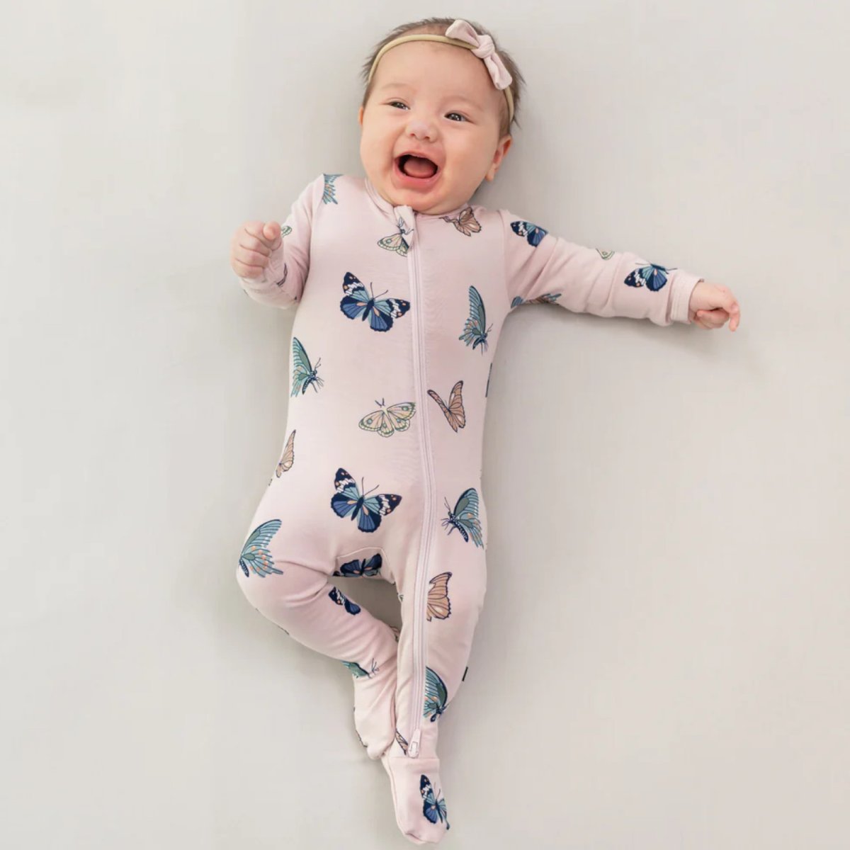 Zippered Footie - Blush Butterfly