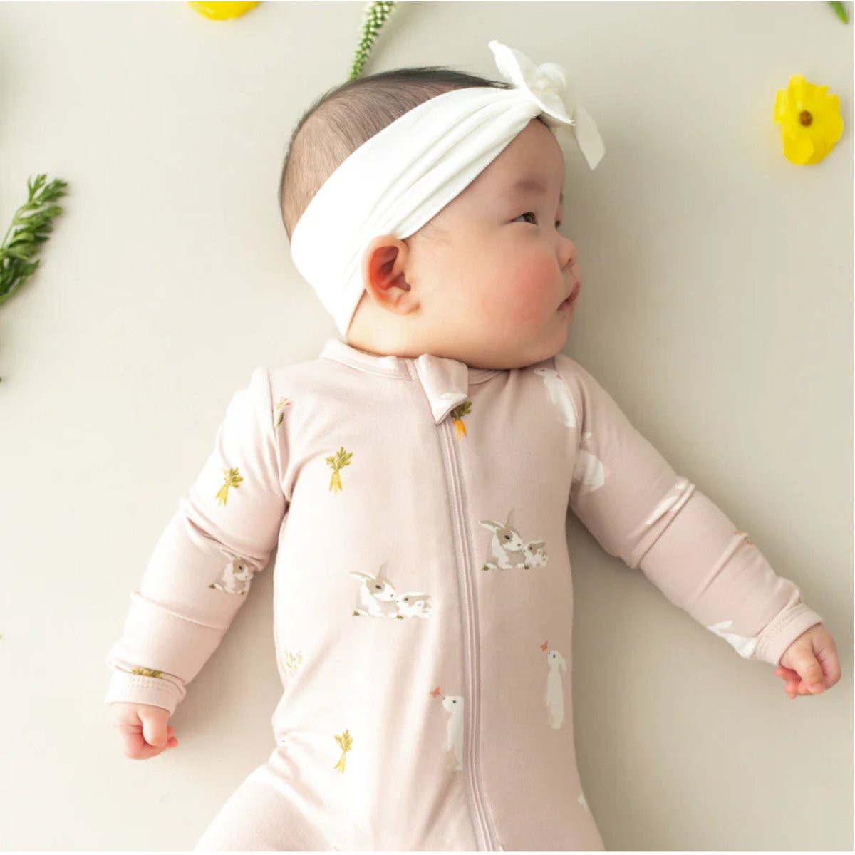 Printed Zippered Footie - Blush Rabbit