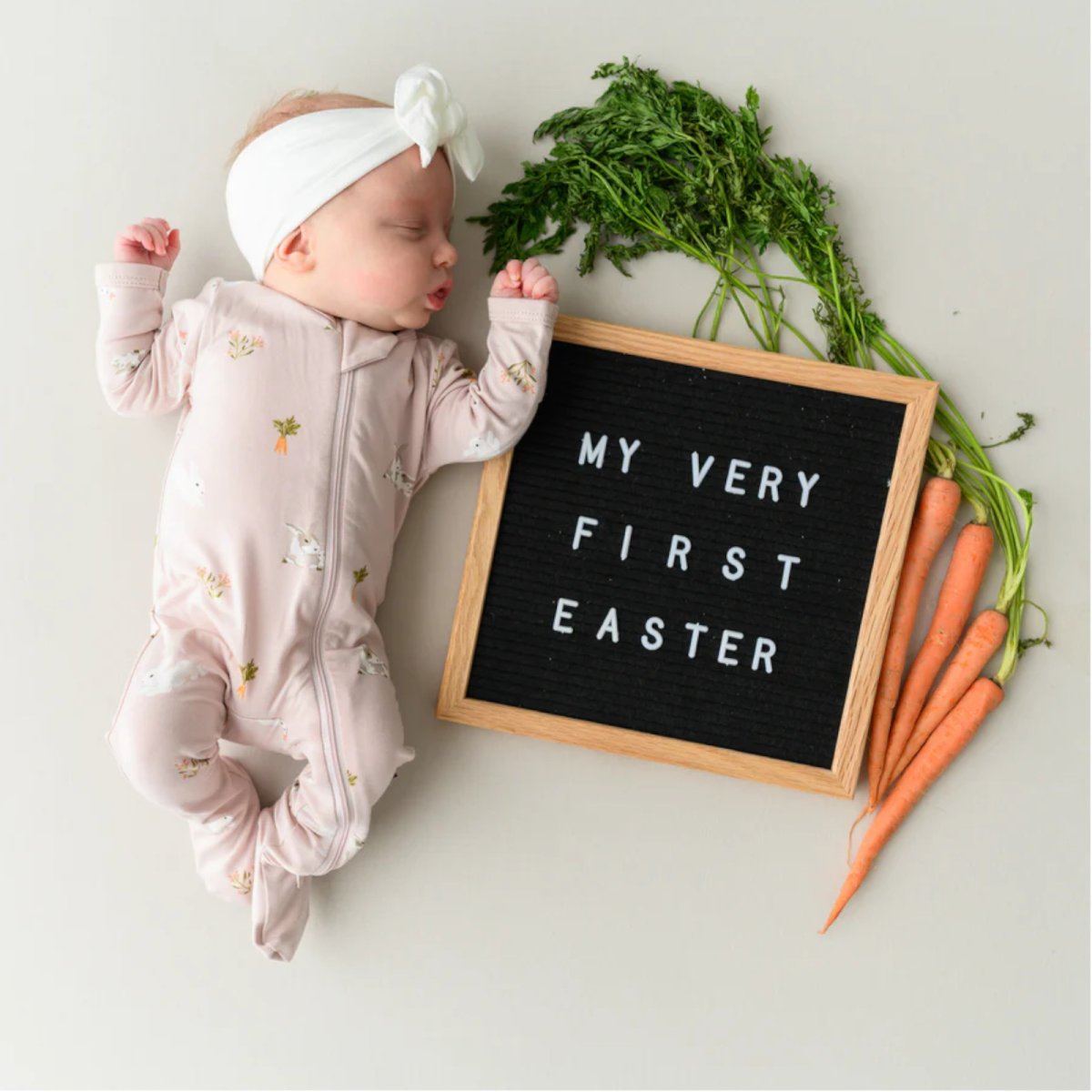 Printed Zippered Footie - Blush Rabbit