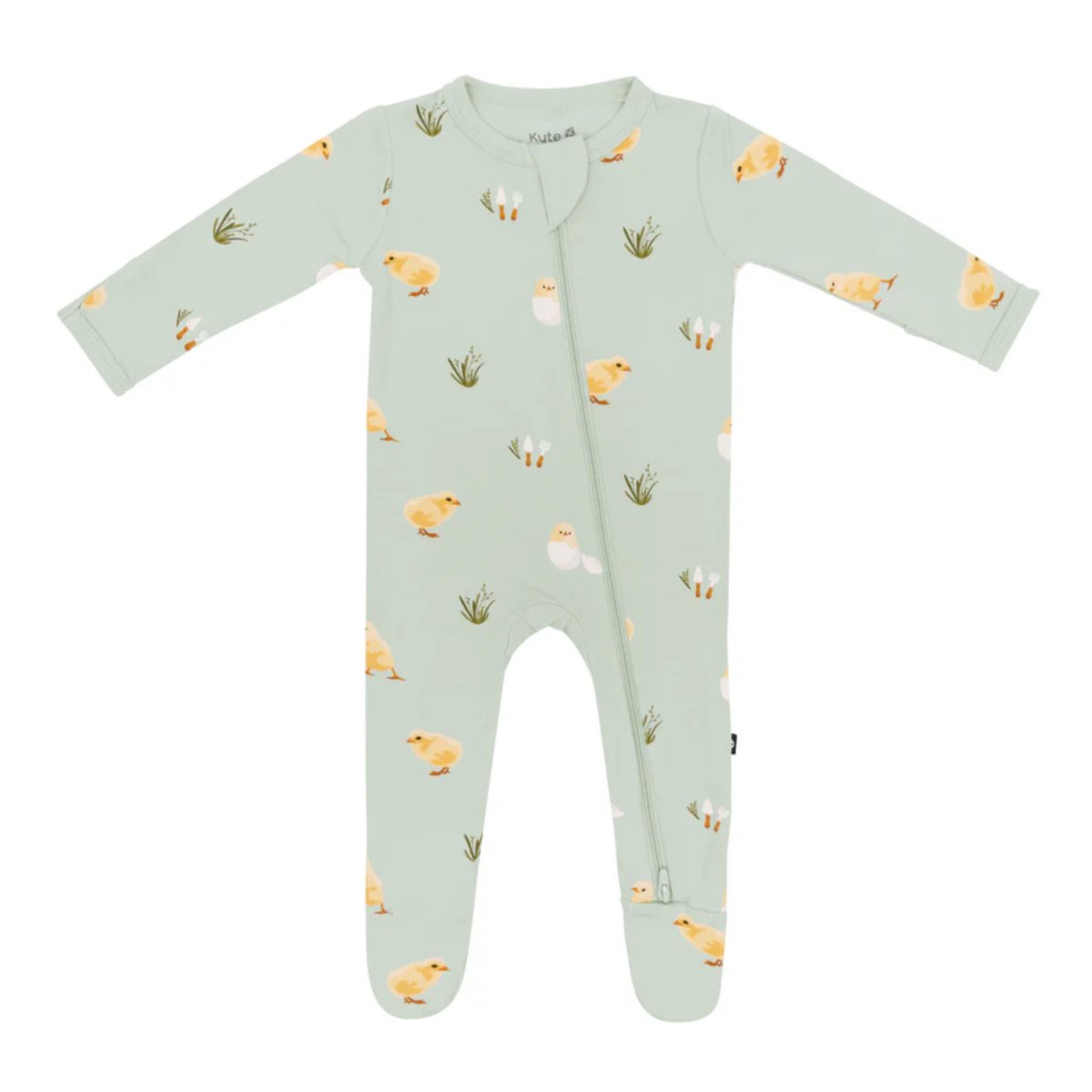 Printed Zippered Footie - Aloe Chick
