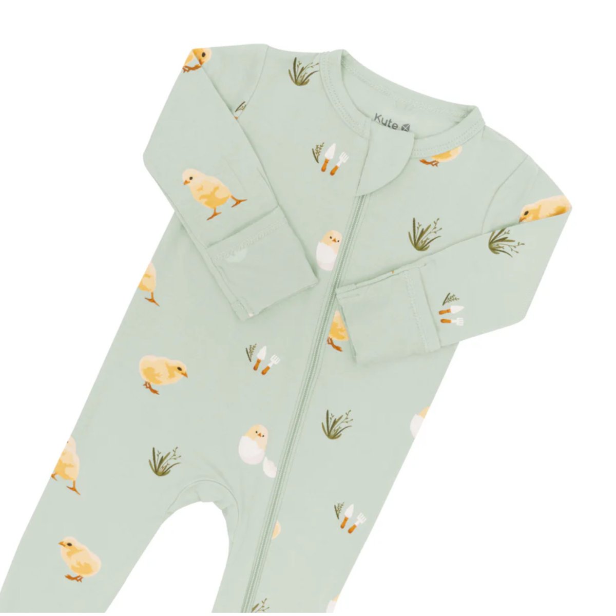 Printed Zippered Footie - Aloe Chick