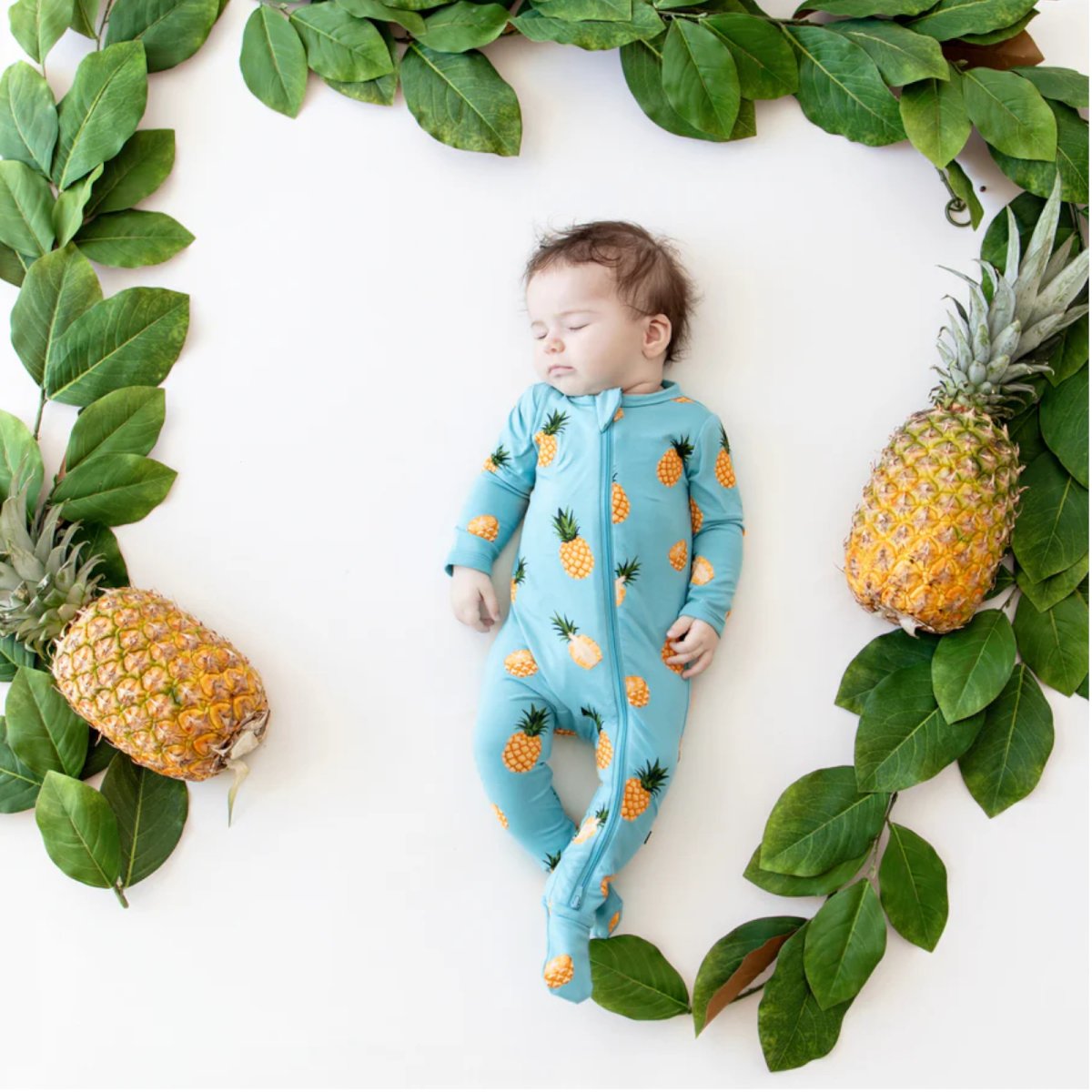 Printed Zippered Footie - Pineapple