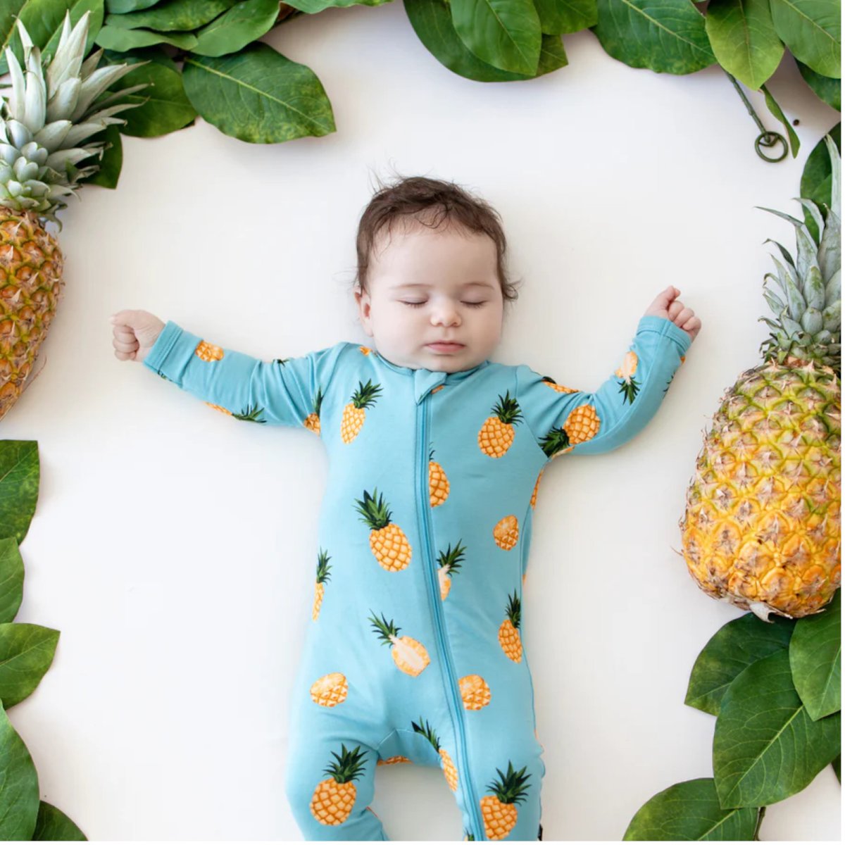Printed Zippered Footie - Pineapple