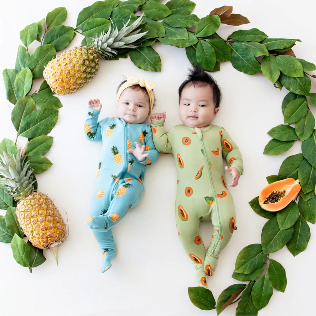 Printed Zippered Footie - Pineapple