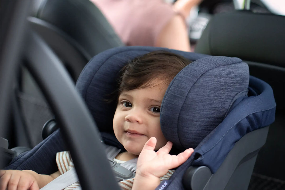 Baby riding in an UPPAbaby Mesa infant car seat