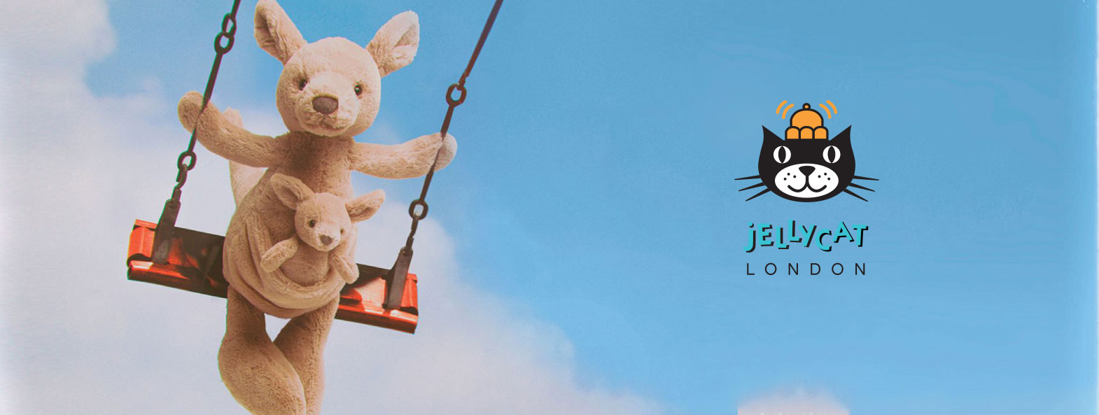 Jellycat kangaroo soft toys on a swing